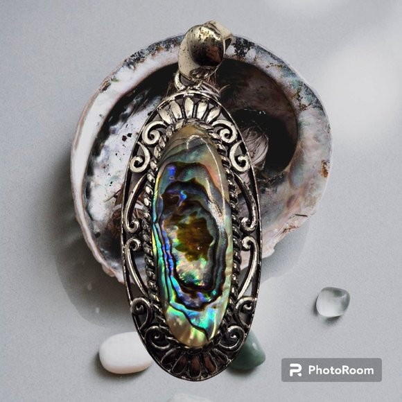 Handmade Sterling 925 Abalone Shell Pendant Signed With Makers Initials CFJ EUC - Picture 1 of 7